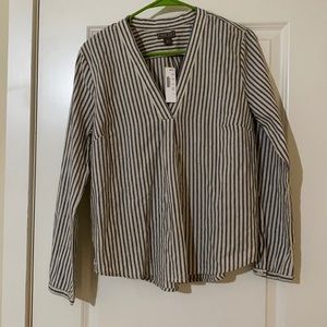 J Crew Stripe denim blue and cream linen blouse. Size small. NBW.